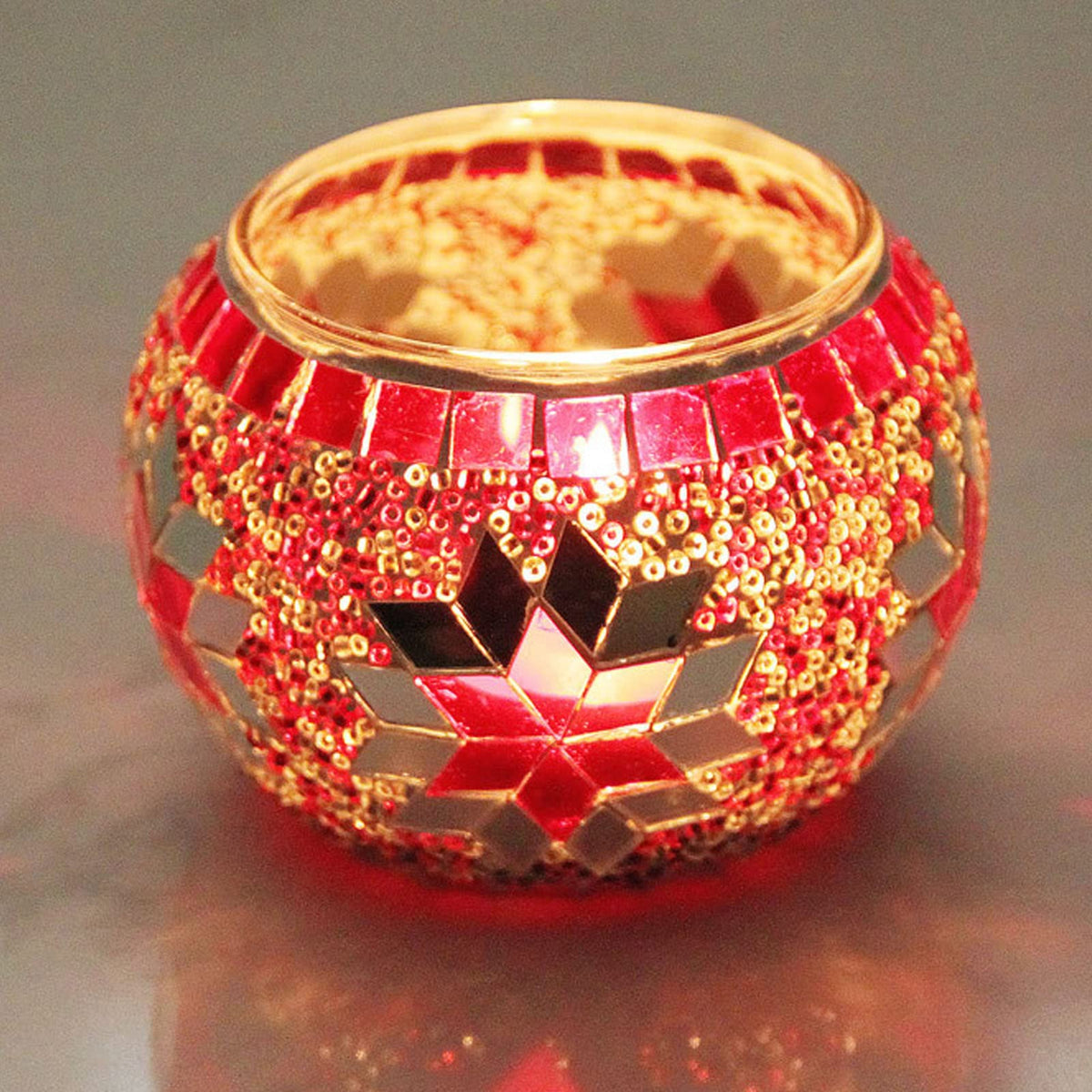 Omquot 4pcs Mosaic Glass Candle Holder Colorful Romantic Mosaic Handmade Home Bar Dinner Decoration