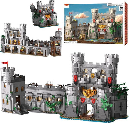 Medieval Castle Building Blocks for Adults Toy Buildings Set 2 in 1 Folding Model Kits for Teens Boy Girl 14+ Home Office Decor Birthday Sword of Holy Spirit Castle 2484PCS