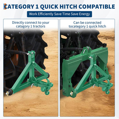 GarveeTech Tractor 3 Point Hitch Receiver - 2 in Receiver & Towing Ball Mount for Implements Hauling, 10,000 LB Tractor Trailer Hitch Attachment for Tractors Standard Category 1