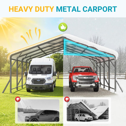 Fansafurn 20' x 20' Carport, Metal Carport with Updated Roof & Enhanced Base, Heavy Duty Canopy Carports Garage, Vertaile for Car, Truck, Boat, Tractors, Party, Grey