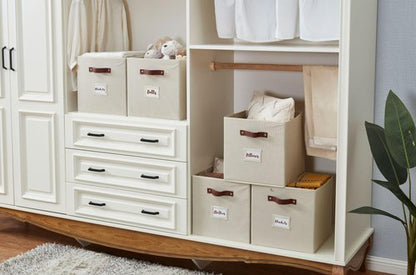 DECOMOMO Storage Cubes, 13x13x13 Storage Cube Bins with Labels, Fabric Organizer Bins (13" / 6pcs, Beige)