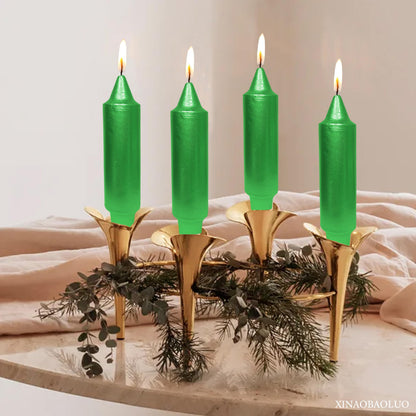 Christmas Metallic Green Candle 5 Inch Short Smokeless Taper Candles 4 Pack Unscented Dinner Candle for Christmas Dinner