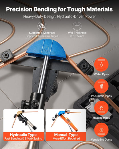 VEVOR Hydraulic Tubing Bender Kit, 1/4 to 7/8 Inch, Copper Tube Pipe Bender, Forward/Reverse HVAC Bending Tool, with 7 Color Aluminium Alloy Dies, for HVAC Air Conditioning Refrigeration Auto Repair