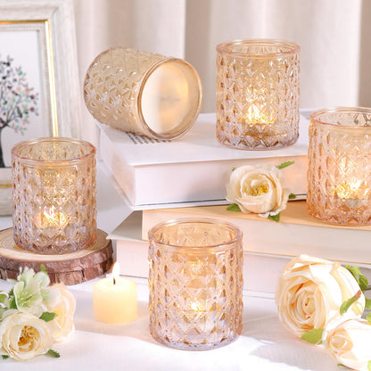 MATAHUM 12 Pcs Large Votive Candle Holders 2.8 * 3.2inch Gold Tea Light Candle Holders Glass Candle Holder for Bridal Shower, Wedding, Table Centerpiece, Party, Home Decor