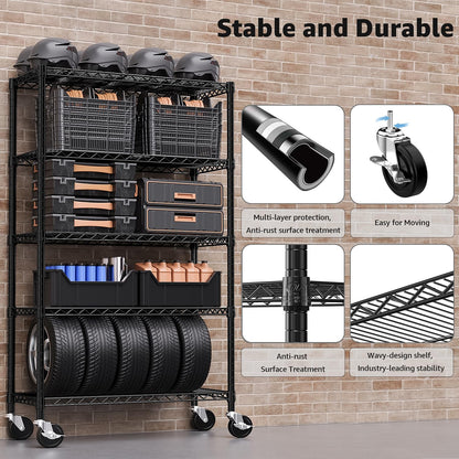 M MZG 5-Shelf Storage Shelves,Wire Shelving Heavy Duty Metal Storage Shelving Unit Adjustable Garage Shelving Rack Pantry Kitchen (Black, 5 Tier,17.7" D x 47.2" W x 76.7" H)