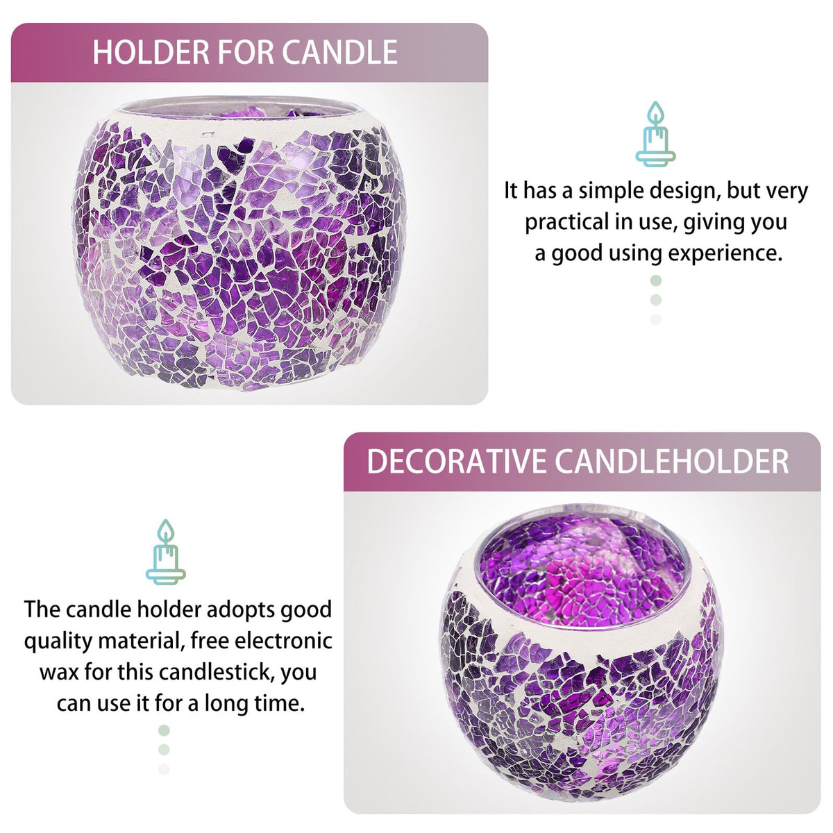Alasum European Mosaic Glass Candlestick Holder, Purple Romantic Candlelight Dining Table Candle Holder for Home and Restaurant Decor