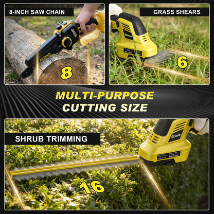 6-in-1 Cordless Pole Saw & Hedge Trimmer Combo & Grass Shear with Extension Pole Garden Tool with 2 * 4.0Ah Battery,180°Adjustable Angle,16Ft Reach,for Shrubs Pruning