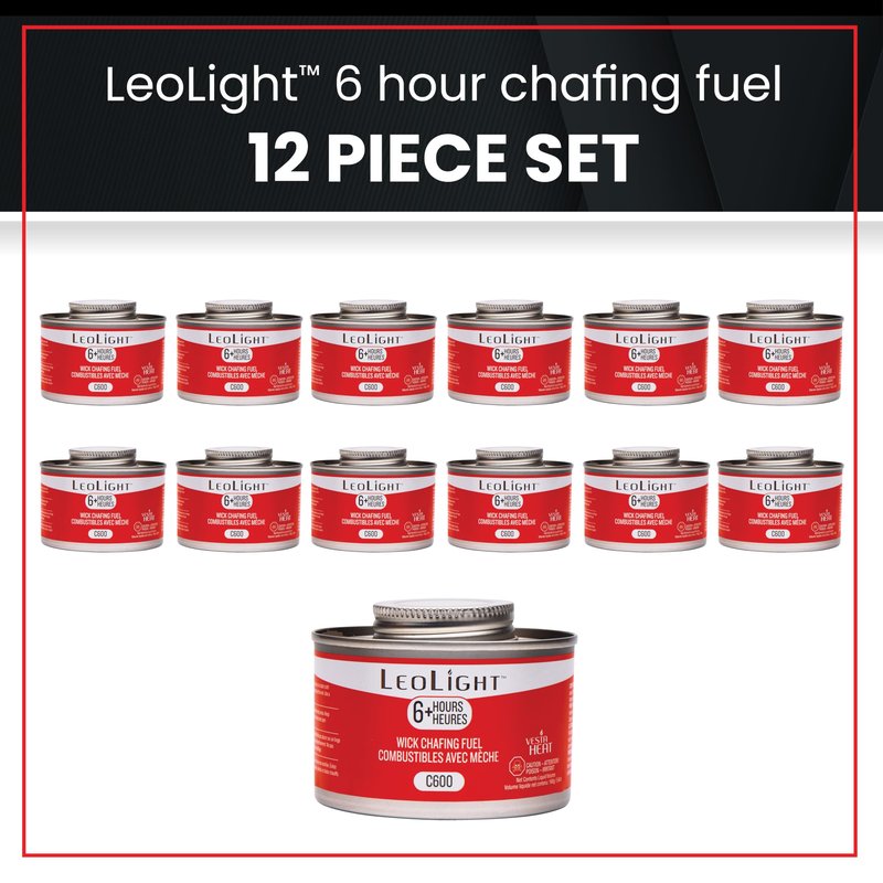 12 Pack Chafing Fuel 6 Hour Burn – Odorless, Smokeless & Spill-Proof Wick, 7.8oz Food Warmer Fuel for Chafing Dish Sets, Catering Events, Buffets, Parties & Weddings, LeoLight Cans