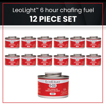 12 Pack Chafing Fuel 6 Hour Burn – Odorless, Smokeless & Spill-Proof Wick, 7.8oz Food Warmer Fuel for Chafing Dish Sets, Catering Events, Buffets, Parties & Weddings, LeoLight Cans