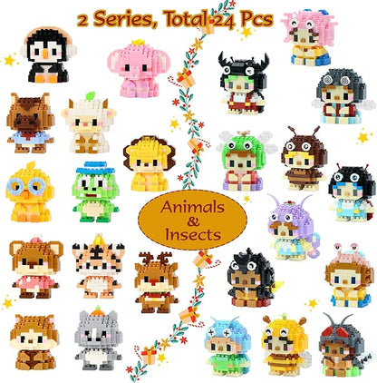 Mini Building Block Sets Animal 24 PackEaster Egg Fillers for Kids Party Favors for Kids Building Set for Goodie Bag Fillers Classroom Prizes Ages 6+ (Animals and Insects)