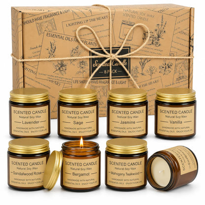 8 Pack Scented Candles, Natural Soy Wax with Elegant Packaging - Reassuring Gifts for Women and Men, Suitable for Valentine's Day, Mother's Day and Christmas