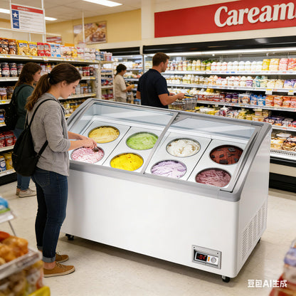 13.5 Cu.Ft Commercial Ice Cream Display Freezer, 51" Gelato Dipping Cabinet with 8 Large 3 Gallon Tubs, Top Open Chest Freezer for Restaurant, Ice Cream Shop, White