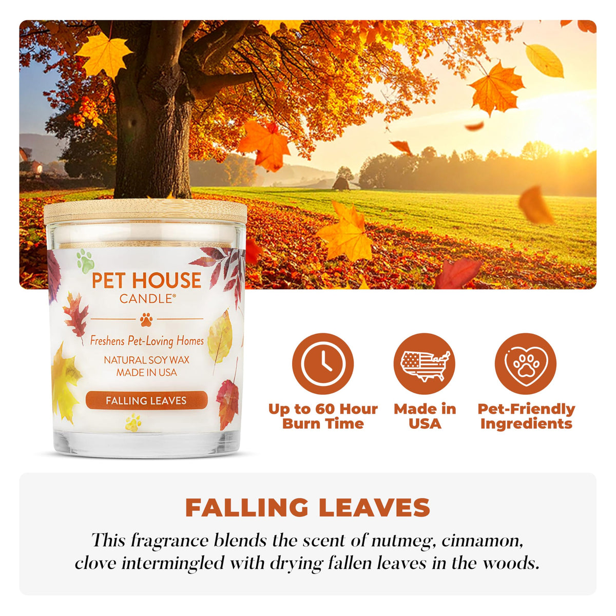 One Fur All Pet House Fall Candles, Long Lasting, Clean Burning, Soy Wax Scented Candles for Pet Odor, Falling Leaves
