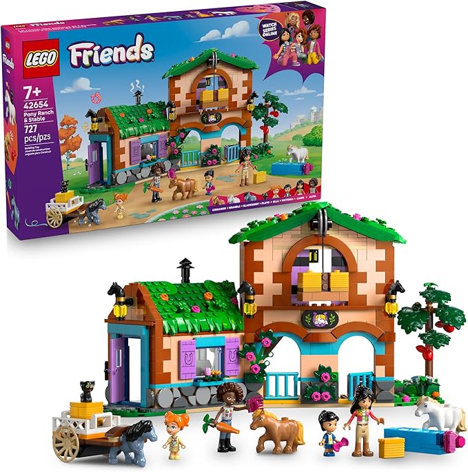 LEGO Friends Pony Ranch &amp Stable Pretend Play Building Toy - Playset with 3 Horse Toys for Creative Storytelling - Birthday Gift Idea for Girls &amp Boys Ages 7+ Who Love Horse Stuff - 42654