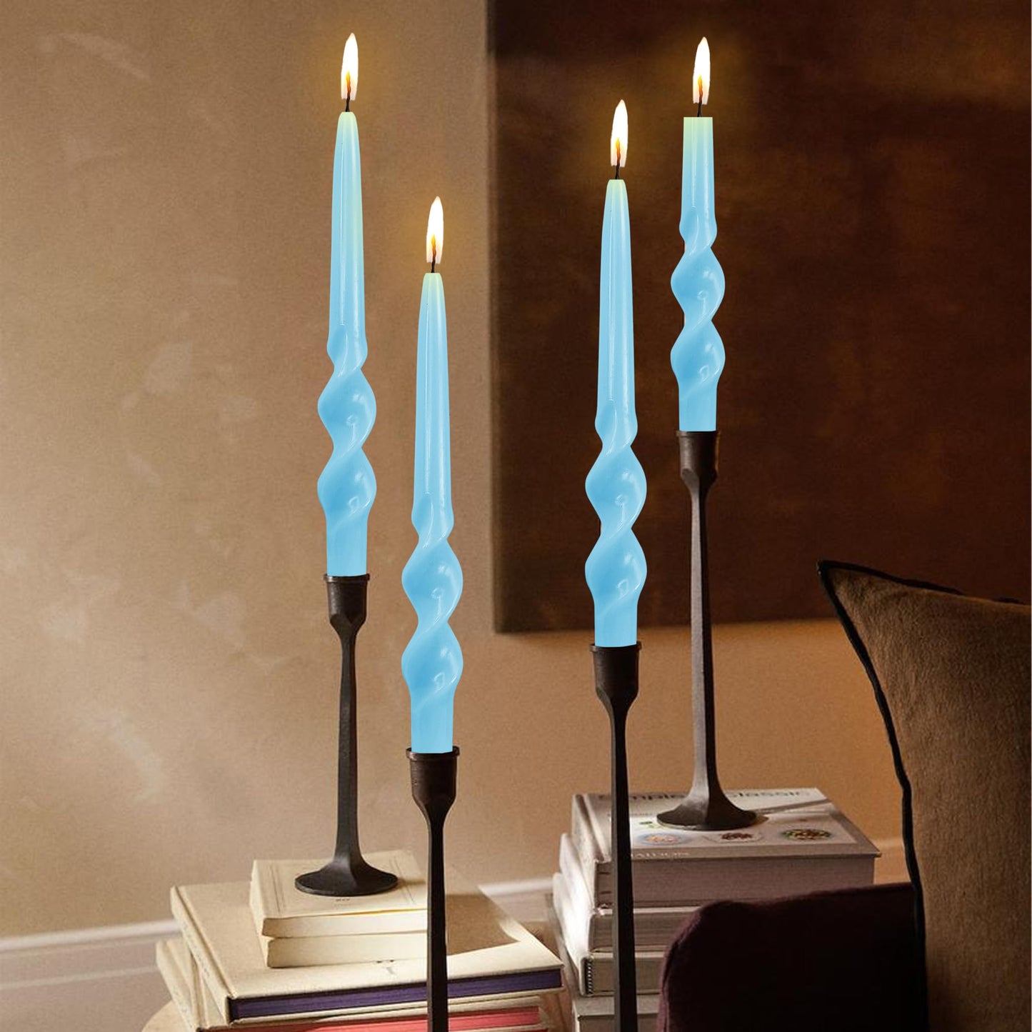 Blue Candle Sticks Spiral Taper Candles Twisted Candlestick Unscented Long Candlesticks Smokeless Tapered Candles for Home Wedding Party Dinner Home Decoration