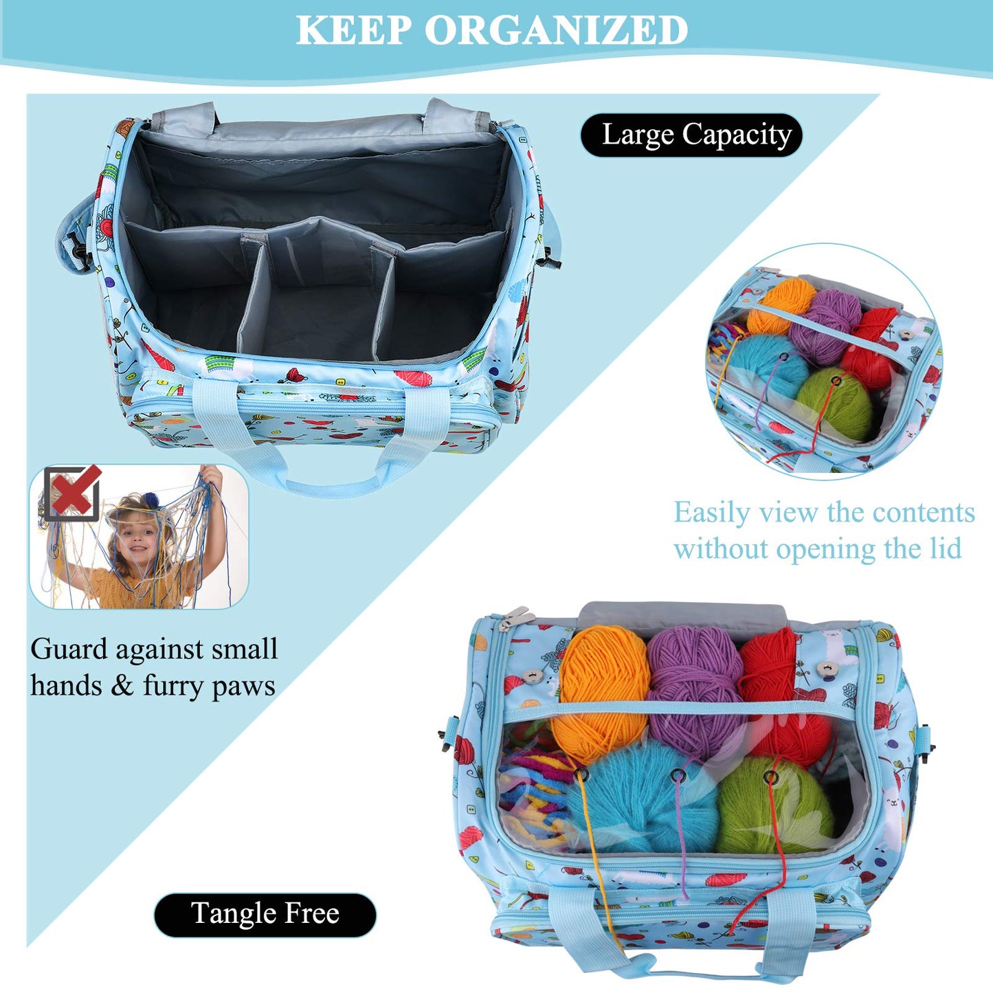 Coopay Yarn Storage Knitting Bag, Large Capacity Yarn Bag for Yarn and Knitting & Crochet Supplies, Detachable Shoulder Strap Portable Knitting Tote Bag Crochet Bag, Best Gifts for Crochet Lovers