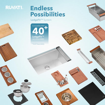 Ruvati 32-inch Undermount 16 Gauge Stainless Steel Workstation Kitchen Sink Single Bowl – Soundproof Multifunction Chef Sink with Cutting Board & Accessories, Brushed Finish Hides Scratches – RVH8300