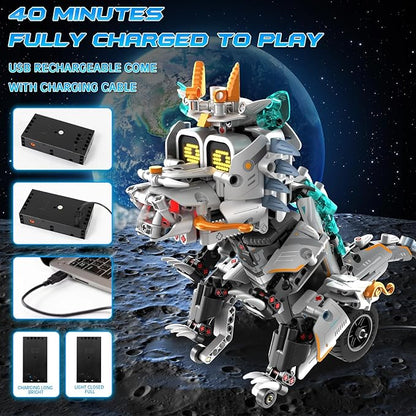 STEM Building Toys for Kids 6-14 Remote &amp APP Controlled 3in1 STEM Dinosaur Motorcycle Robot Building Kit for Kid with Music Spray 646 Pcs Building Blocks Set Birthday Xmas Gift Ideas for Boys G