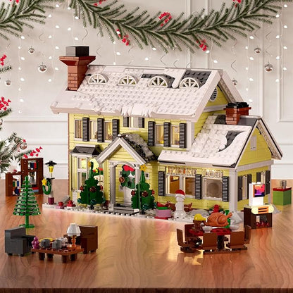 Christmas Holiday House Building Set LED DIY Christmas Holiday Snow Village Christmas House Compatible with Lego Gifts for Boys Girls Family and Friends (1156pcs)
