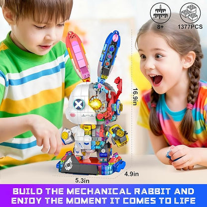 Mechanical Bunny Rabbit Building Set with LED Light-Up Eyes &amp Display Stand Poseable Cyberpunk Robot Animal Building Toy Model Kit for Kids Teens Ages 8–12 Birthday STEM Gift for Boys Girls 137