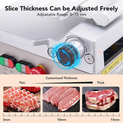550W Commercial Meat Slicer, Automatic Meat Slicer Machine, Frozen Meat Deli Slicer with Adjustable Thickness From 0 to 15mm for Commercial and Home Use, Low Noise