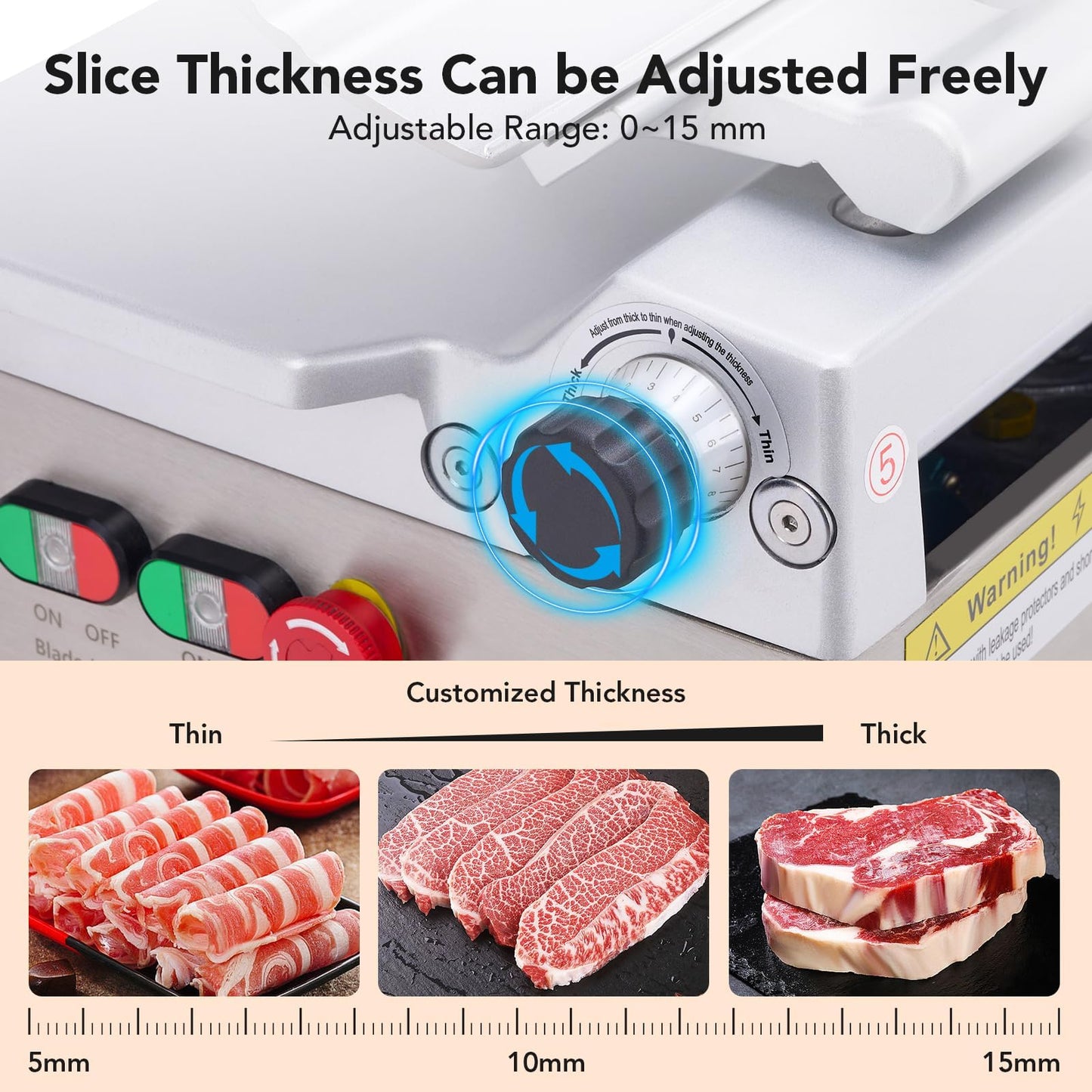 GarveeLife Automatic Meat Slicer Commercial Meat Cutter for Resturant Kitchen Use, with 12" Carbon Steel Blade