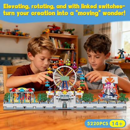Sosuy Amusement Park Building Blocks Set 5220+ Pcs with Motorized Ferris Wheel Carnival Rides and Funfair Architecture Model STEM Toy for Boys Teen Kids Adults for Kids 8+