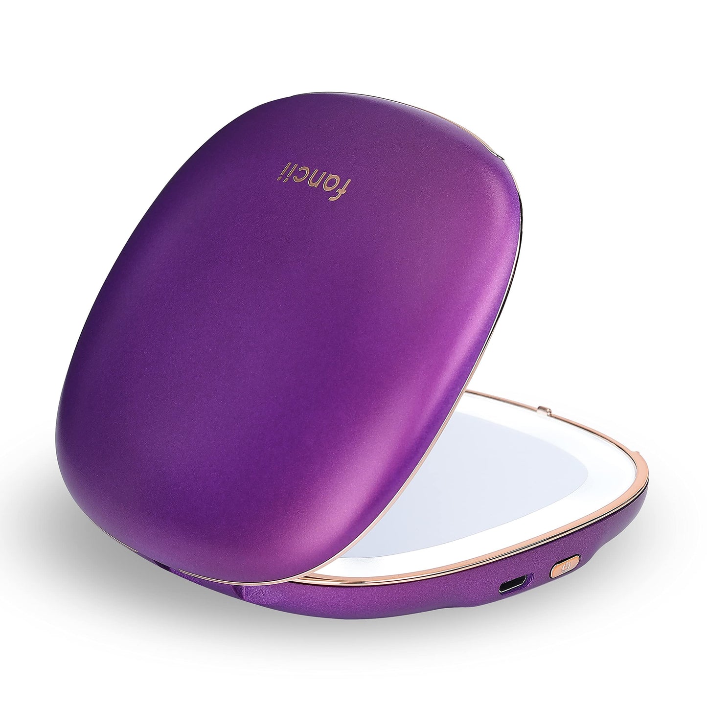 Fancii Compact Makeup Mirror with Natural LED Lights, 1x/ 10x Magnifying - Rechargeable, Portable, Lighted 4” Hand Mirror for Travel and Purses, Mila (Berry Crush)