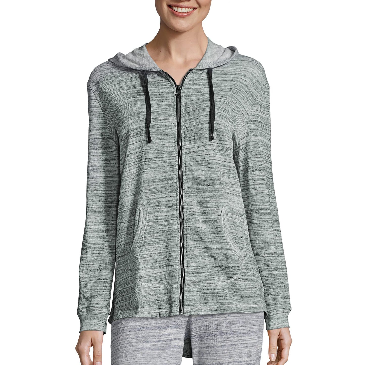 Hanes Womens French Terry Zip Hoodie Warm Up Or Track Jacket, Ebony Spacedye, Large US