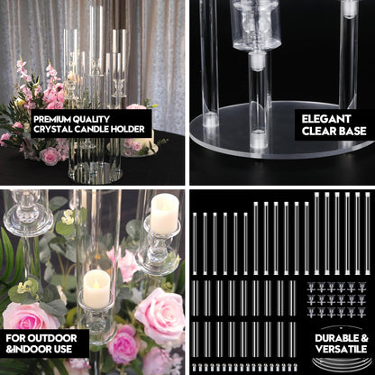 6 Set Acrylic Candelabra Centerpieces for Tables, Mjkeomo 30.7'' Clear Candle Holder 3 Arm Candlesticks Holder with Lampshade for Wedding Fireplace Dinner Party Decor Fit 0.87'' LED Candle