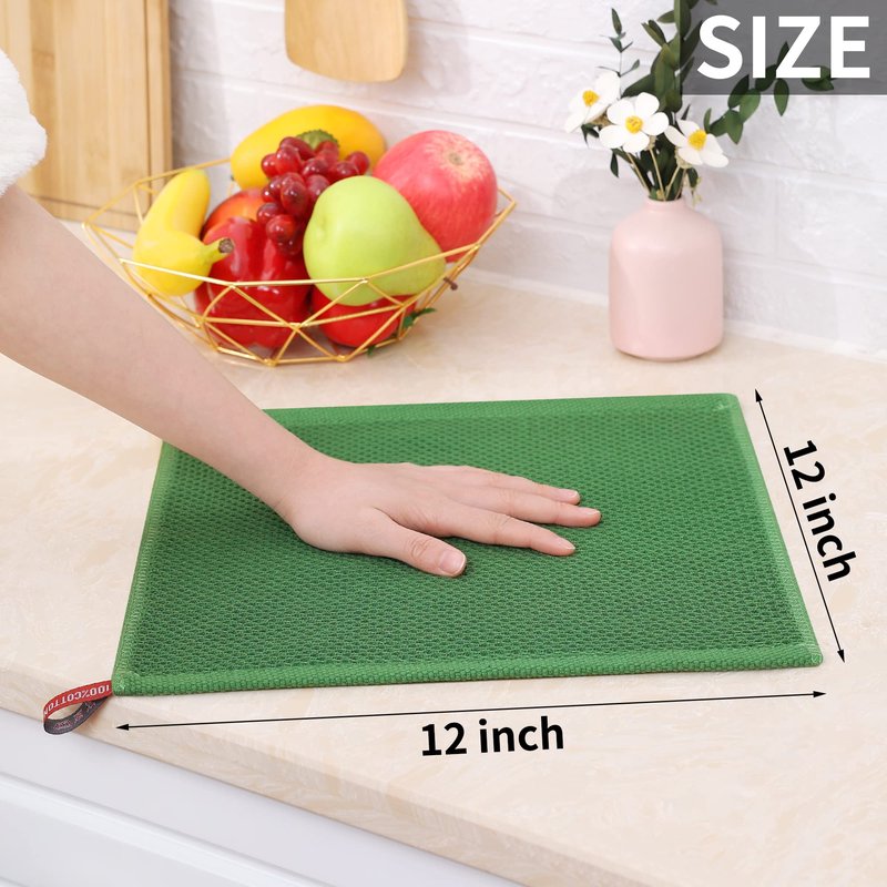 Homaxy 100% Cotton Waffle Weave Kitchen Dish Cloths, Ultra Soft Absorbent Quick Drying Dish Towels, 12 x 12 Inches, 6-Pack, Grass Green