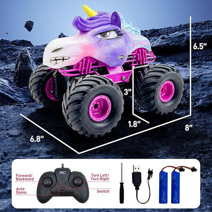 Unicorn RC Car for Girls 1:18 Amphibious Off-Road Remote Control Truck with LED Lights All-Terrain Monster Vehicle 2.4GHz High Speed Crawler Hobby Toy with 2 Batteries Birthday Gift Toys for Kids 6-12
