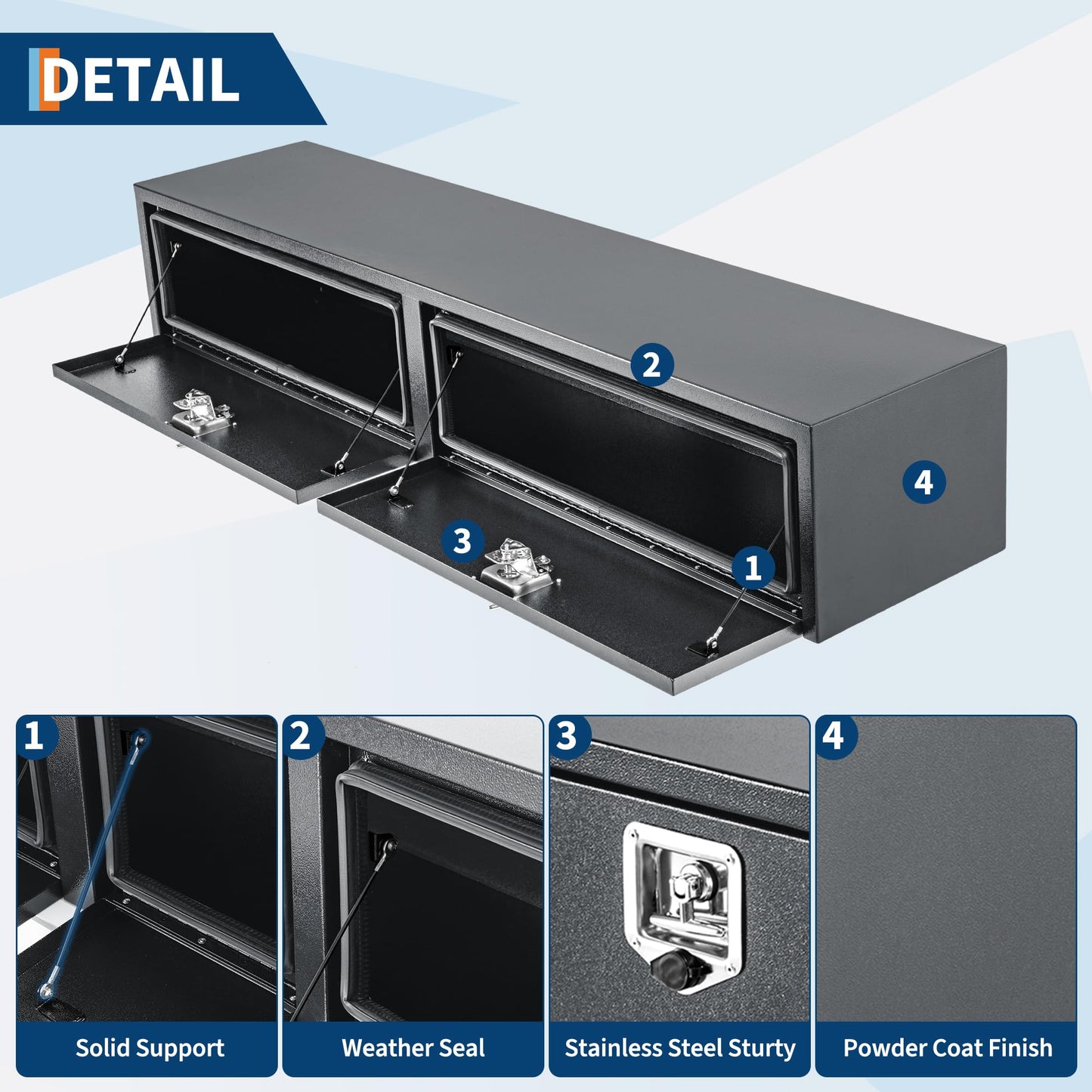 GarveeTech Black Steel Underbody Truck Tool Box with t-Handle Lock Latch, Truck Storage Organizer Tool Box Chest, Heavy Duty Under Body Toolbox for Pick Up, Truck, RV, Trailer，60 x 16 x 13 Inch