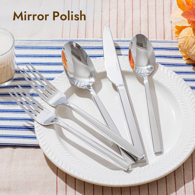 KINGSTONE Silverware Set, 30-Piece Flatware Cutlery Set Premium Stainless Steel, Service for 6, for Kitchen, Home, Wedding, Party, Mirror Polished and Dishwasher Safe