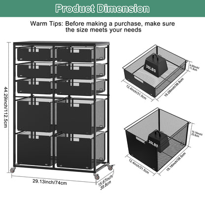 EasyPAG Rolling Storage Cart With 10 Drawers, Metal Craft Organizers And Storage Cart With Wood Tabletop, 30 Lbs Capacity Per Drawer For Home Office Classroom And Dorm, Black