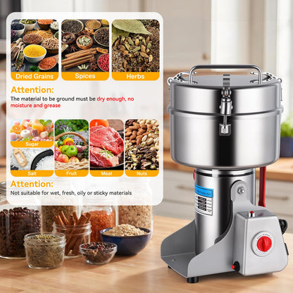 Jivoxia 3000G Grain Mill, 3600W Flour Mill Grinder for Home, 36000 RPM Electric Stainless Steel Grinder for Commercial & Kitchen Use, 270° Swivel for Soybean, Millet, Coffee and Other Dry Foods