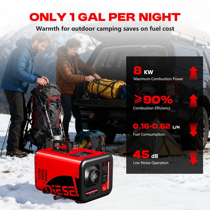 POXURIO 7L Large Diesel Heater, 8KW 240V/110V/12V/24V All in One Diesel Air Heater with LCD Switch, Remote Control, Suitable for Truck, RV, Home, Car, Campers, Boat, Red