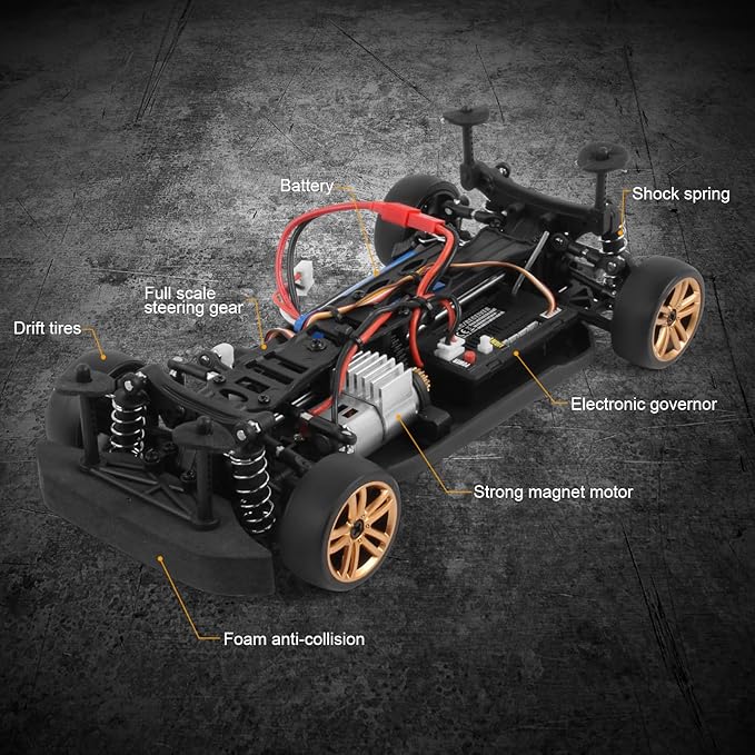 GoolRC RC Drift Car 1:18 Scale 2.4GHz 4WD 30KM/H High Speed Remote Control Racing Car with LED Light Strip and 2 Batteries for Adults