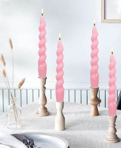 LPUSA Pink Spiral Taper Dinner Candles Conical Stick Candles Wax Unscented Dinner Candle Dripless for Home Decor, Relaxation Set of 4（7.6" Baby Pink）