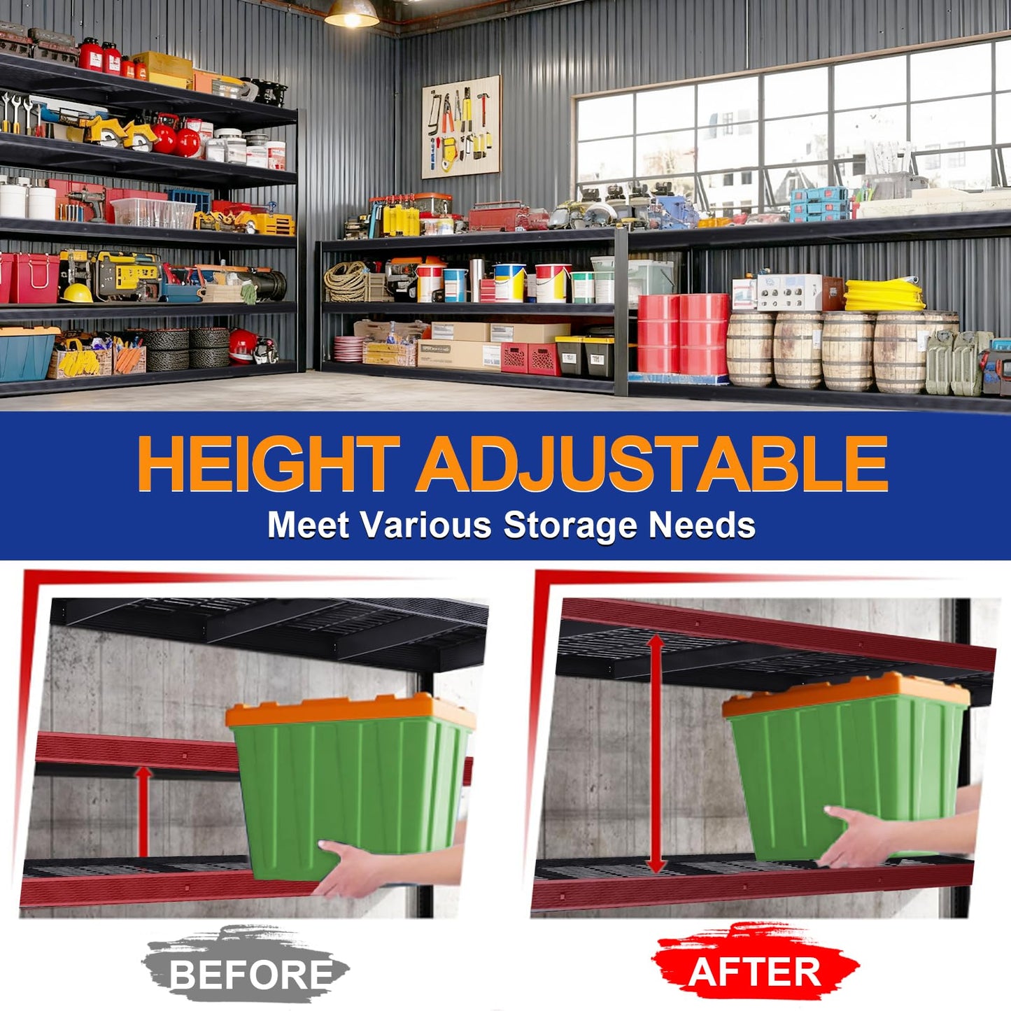 ZEUKMXOO Storage Shelves Heavy Duty Metal Shelving 84" H, Adjustable Garage Shelves, Metal Storage Shelves for Garage, Basement, Warehouse, Workshop,24" D x 55" W x 84" H, 3050 lbs