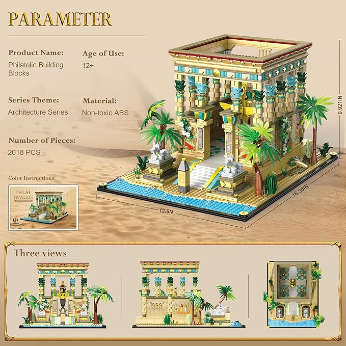 AsmrCap Philaedin Temple Building Set for Adults Egyptian Architecture Building Blocks Miniature Nile Temple Scene Famous Landmark Collection Home Décor Model Building Kit 2018 Pcs