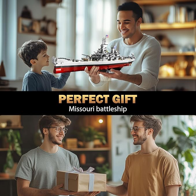Missouri Battleship Building Kits for Adult Boys (2228 Pieces) - Large Military World-Class Missouri Battleship Model for Home Office Collection Birthday Gifts for Building Blocks Lover