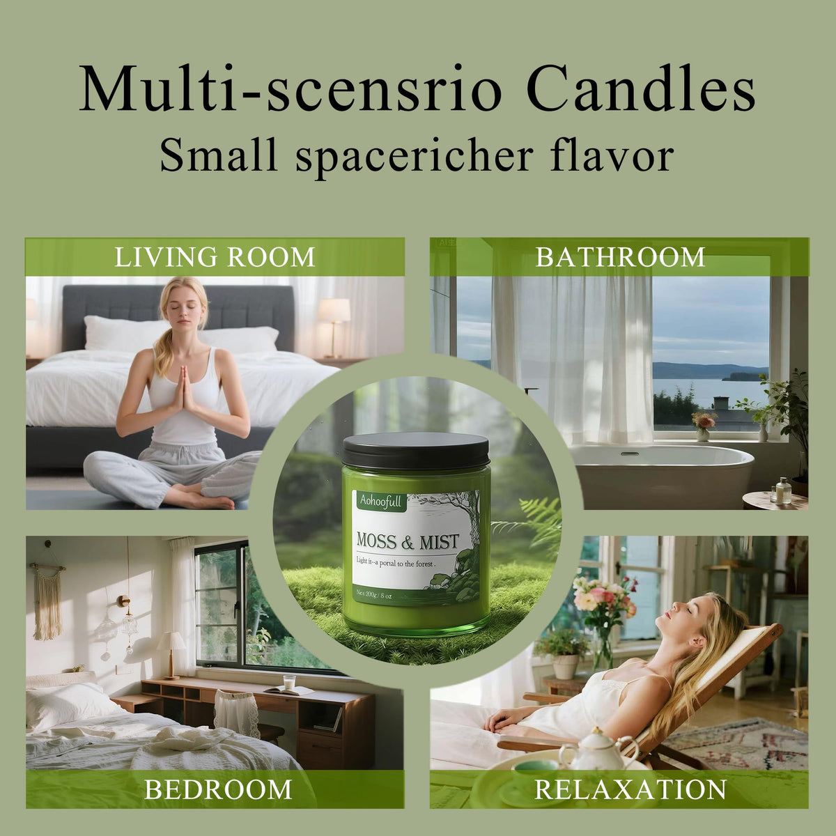 Aohoofull Soy Candles for Home Scented,Fall Candle 4oz 20 Hours Burn Moss & Mist Aromatherapy Candle Gift for Stress Relief, Meditation, Yoga, Relaxing SPA, Reusable Jar for Women Men