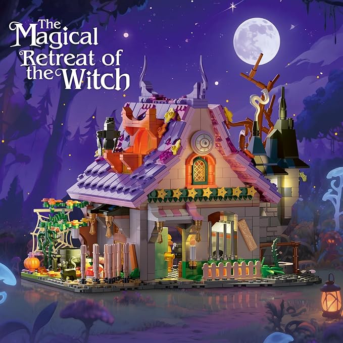 The Magical Retreat of The Witch Building Set Ideal Christmas and Easter Gift 1200 PCS Miniature House Model Building Brick Kit for Adults Teens Boys Girls 14+ (Purple-presale)