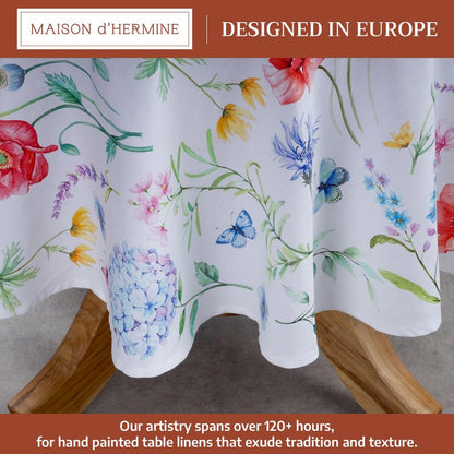 Maison d' Hermine Table Cloth Round Table 100% Cotton 63 Round Inches Tablecloth Reusable Decorative for Dining Kitchen Room Farmhouse Home Gifts for Mothers Day Spring Summer - Just Floral
