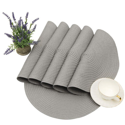 SHACOS Round Braided Placemats Set of 8 Washable Fabric Heat Resistant 15 inch Grey Round Table Mats for Dining Tables (Gray, 8)