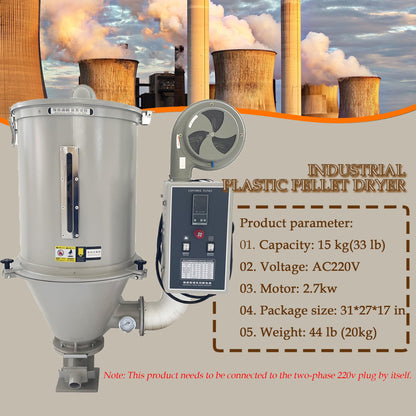 Maisutseb Plastic Pellet 15kg Drye Plastic Injection Molding Machine Industrial Hopper Type Dryer 2.7kw Hot Air Drying Machine for PP, PE, ABS, PVC