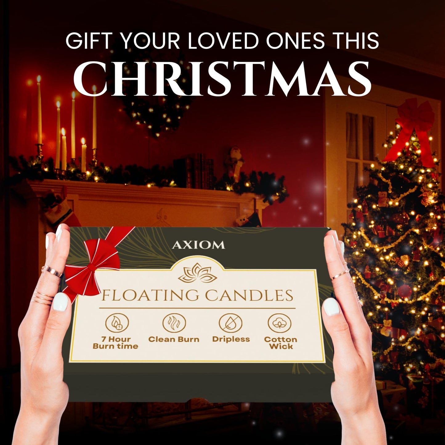Axiom Floating Candles 4 Hours Burning Time Dripless Floating Candles for Valentine's Day Natural Hand Rolled Wax Candles for Parties (12, Metallic White)