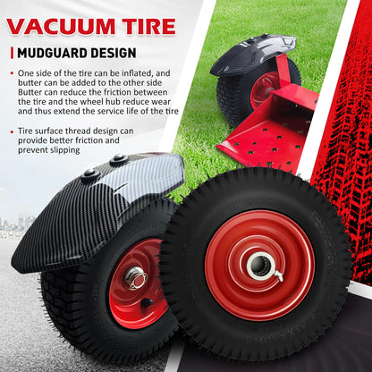 CCLINK Wheels Lawn Mower Sulky Thickened Vacuum Wheels Red Heavy Steel Anti Slip and Anti Rust Specially for Lawn Maintenance and Gardening Operations Quick Weed Removal