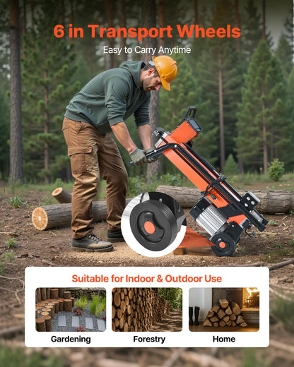VEVOR Electric Log Splitter, 6.5 Tons Electric Wood Splitter, 1500W 15 Amp Motor, Portable Firewood Splitting Machine with 6" Wheels, Wood Splitters for Forestry Harvesting, Efficient & Secure